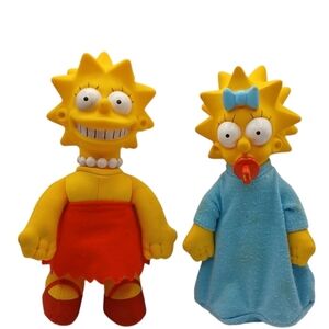 Vintage 1990 The Simpsons Lisa & Maggie Plush Dolls (8")